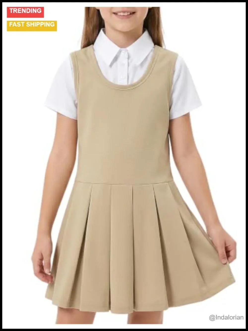 Girls 2-in-1 School Uniform Pleated Jumper Dress Short Sleeve Button Down